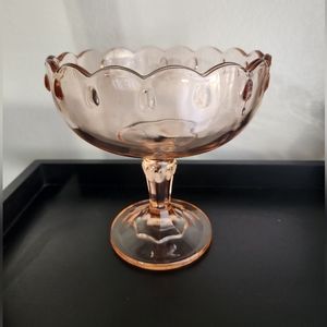 Indiana Glass Blush Pink Tear Drop Vintage Glass Compote. Large